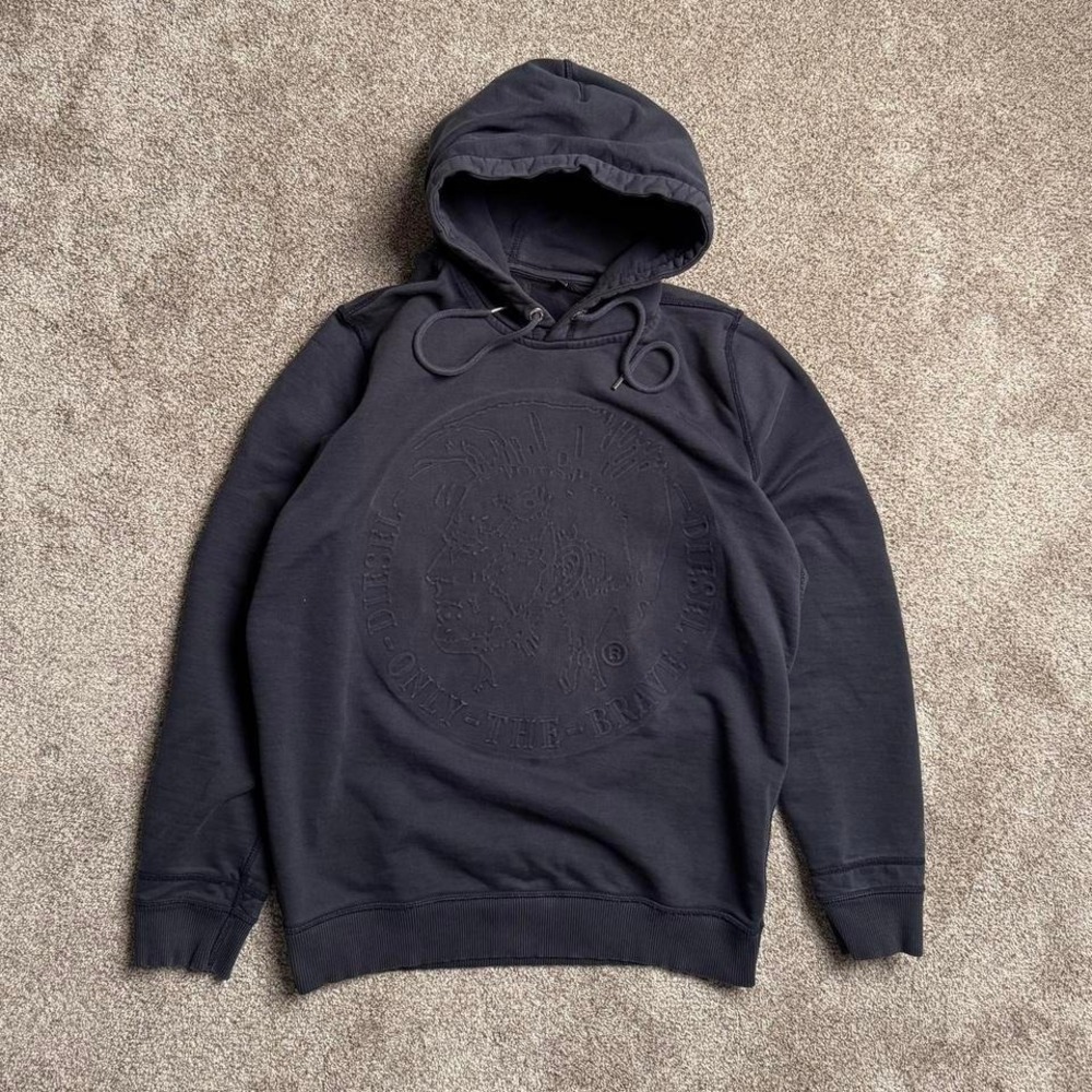 DIESEL NAVY BLUE EMBOSSED PULLOVER HOODIE